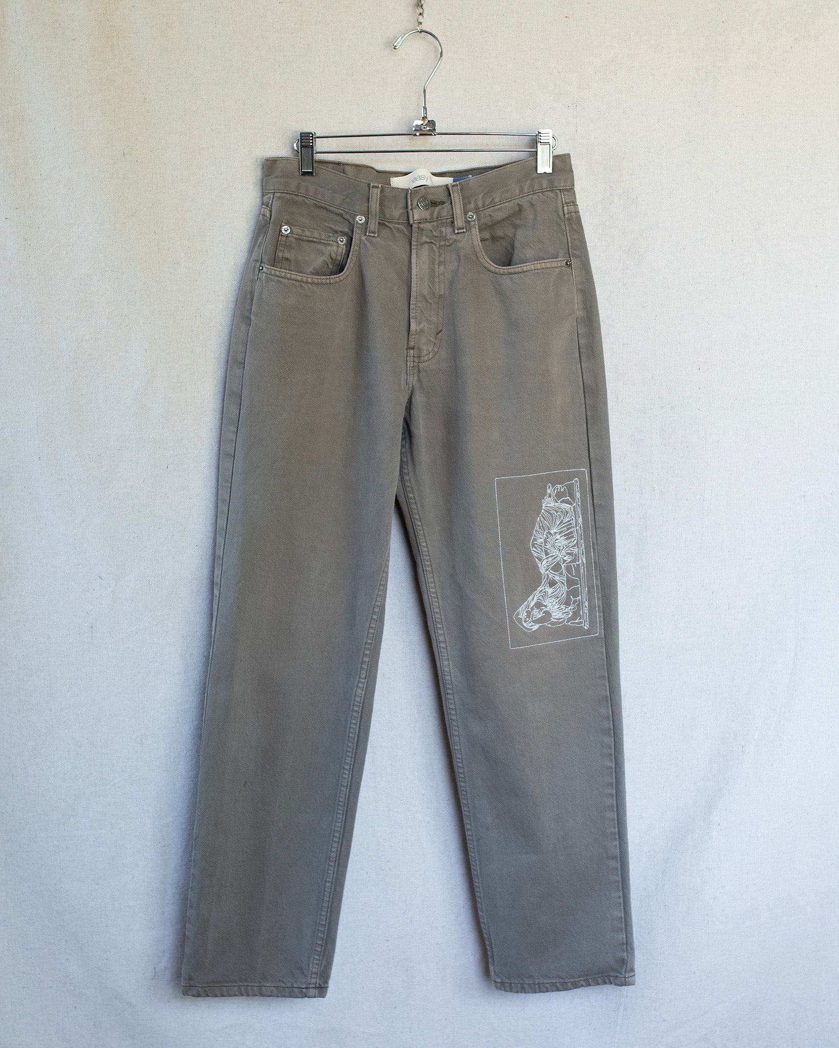 Brown gap jeans with roman statue embroidery on leg