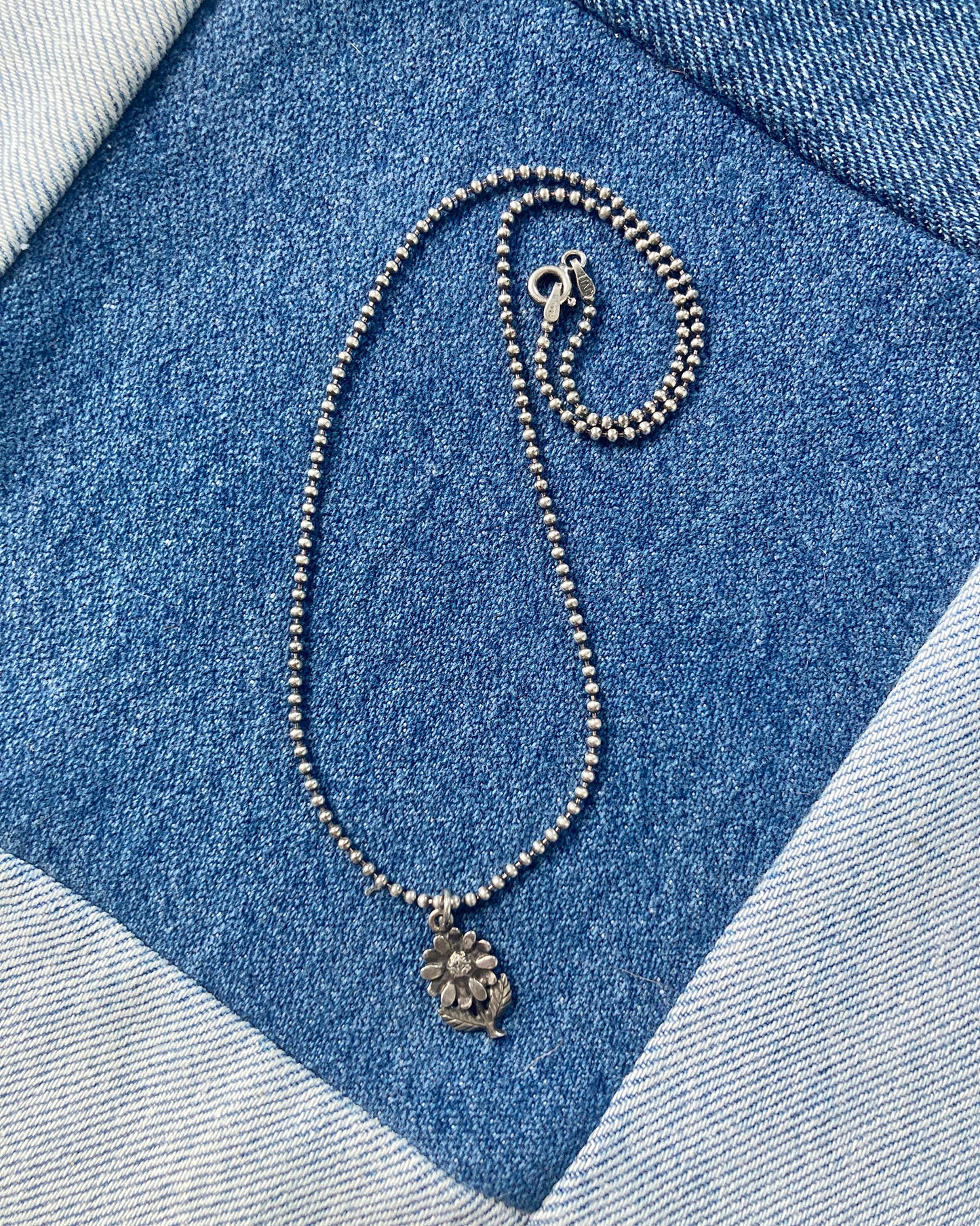 STERLING SILVER BALL CHAIN WITH FLOWER CHARM